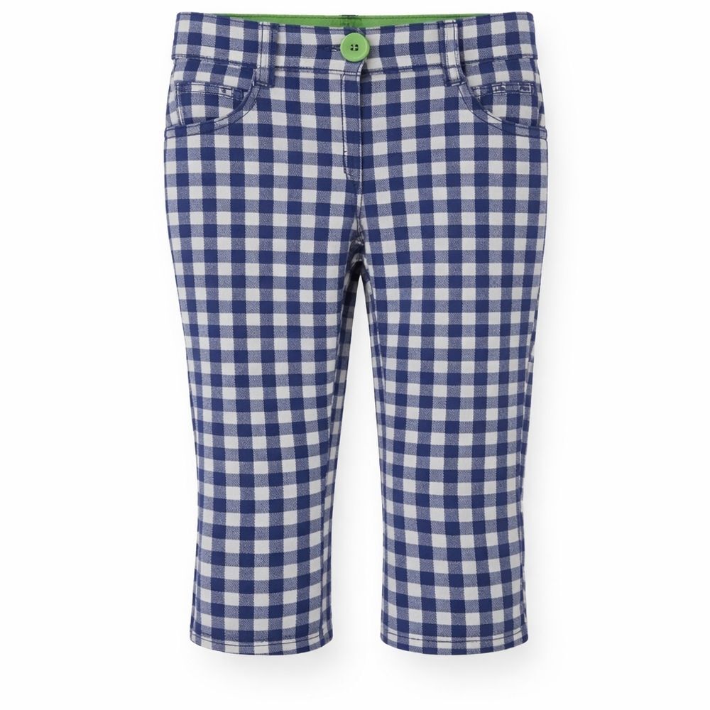 Mini Boden Blue White Gingham Checkered Capri Pants Shorts Kids Girls Size 6